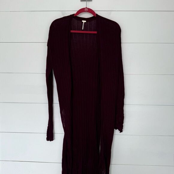 Free People Women’s Large Maroon Open Cardigan Sweater - Picture 1 of 7